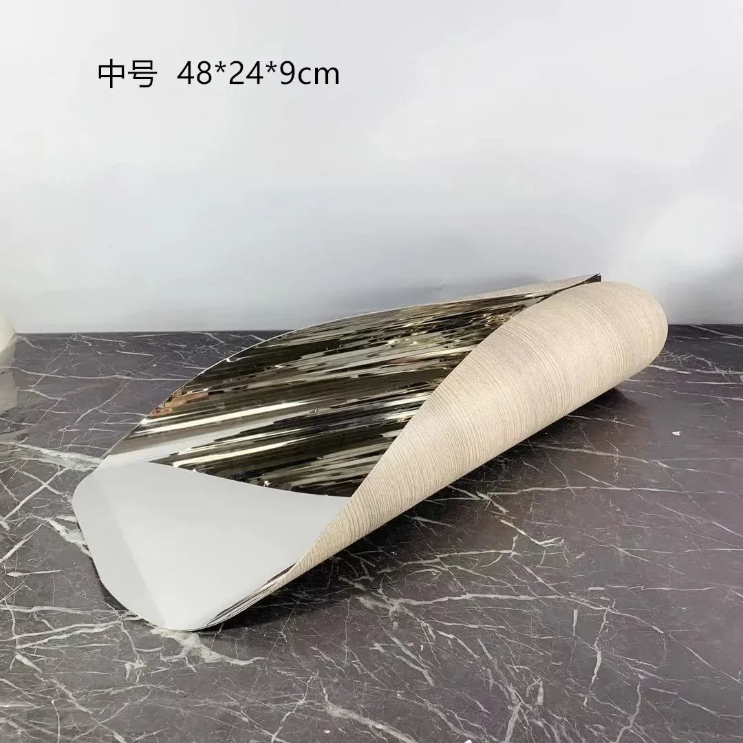 Luxury Geometric Stainless Steel Rolled Edge Silver Storage Tray, Fruit Tray, Bedroom, Study, Desktop Decoration Ornaments